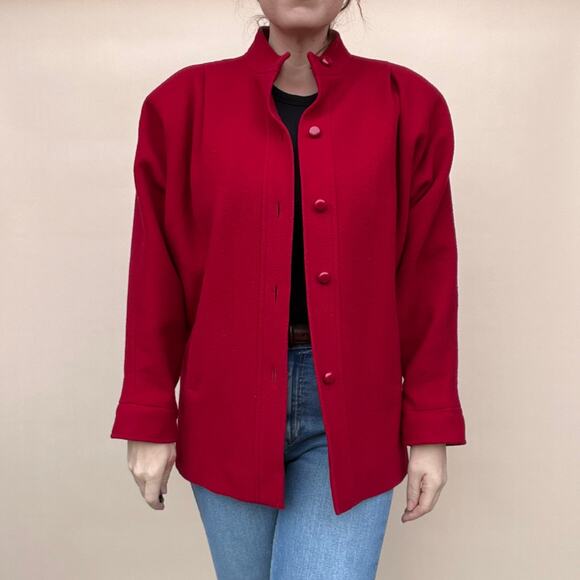 Vintage 1970's Wool Red Jacket, button up, Size 6 M - Picture 1 of 16